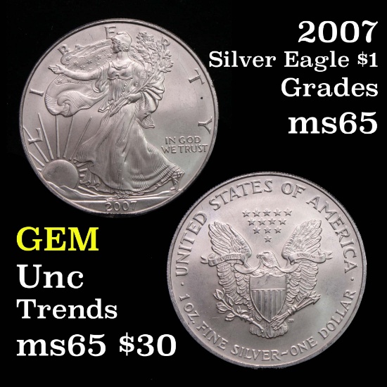 2007 Silver Eagle Dollar $1 Grades GEM Unc