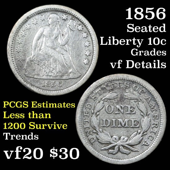 1856-p Seated Liberty Dime 10c Grades vf details