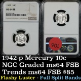 NGC 1942-p Mercury Dime 10c Graded ms64 fsb by NGC