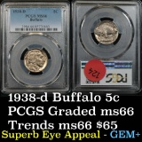 PCGS 1938-d Buffalo Nickel 5c Graded ms66 by PCGS