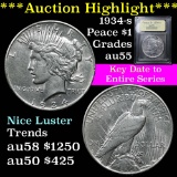 ***Auction Highlight*** 1934-s Peace Dollar $1 Graded Choice AU by USCG (fc)