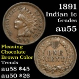 1891 Indian Cent 1c Grades Choice AU