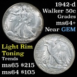 1942-d Walking Liberty Half Dollar 50c Grades Choice+ Unc