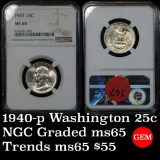 1940-p Washington Quarter 25c Grades GEM Unc