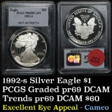 PCGS 1992-s Silver Eagle Dollar $1 Graded pr69 dcam by PCGS