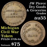 Michigan Civil War Token 1c - JW Pierce Dry Goods & Groceries Fuld# 370h-6a Grades Choice AU