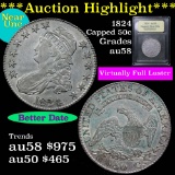 ***Auction Highlight*** 1824 Capped Bust Half Dollar 50c Graded Choice AU/BU Slider by USCG (fc)