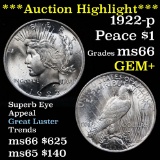 ***Auction Highlight*** 1922-p Peace Dollar $1 Grades GEM+ Unc (fc)