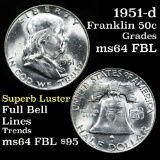 1951-d Franklin Half Dollar 50c Grades Choice Unc FBL