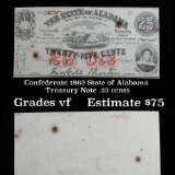 Confederate 1863 State of Alabama Treasury Note .25 cents Grades vf, very fine