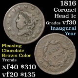1816 Coronet Head Large Cent 1c Grades vf++ (fc)