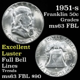 1951-s Franklin Half Dollar 50c Grades Select Unc FBL