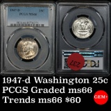 PCGS 1947-d Washington Quarter 25c Graded ms66 by PCGS