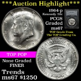 ***Auction Highlight*** PCGS 1964-p Kennedy Half Dollar 50c Graded ms67 by PCGS (fc)