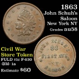 1863 JOHN SCHUH'S SALOON NEW YORK, NY CIVIL WAR STORE CARD TOKEN 1c F-630-BM-1a Grades Choice AU/BU