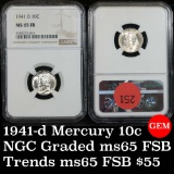 NGC 1941-d Mercury Dime 10c Graded ms65 fsb by NGC