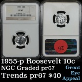 NGC 1955 Roosevelt Dime 10c Graded pr67 by NGC