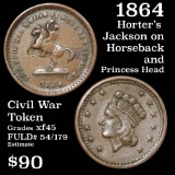 1864 Horter's Jackson on Horseback and Princess Head Fuld # 54/179 Civil War Token 1c Grades xf+