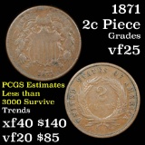 1871 2 Cent Piece 2c Grades vf+