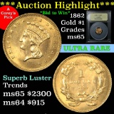 ***Auction Highlight*** 1862 One Dollar Gold G$1 Graded GEM Unc by USCG (fc)