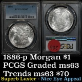 PCGS 1886-p Morgan Dollar $1 Graded ms63 by PCGS