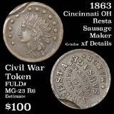 1863 Cincinnati Ohio Civil War Token 1c J F Resta Sausage Maker R6 MG-23 Grades xf details