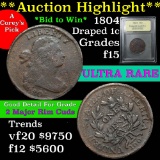 ***Auction Highlight*** 1804 Draped Bust Large Cent 1c Graded f+ by USCG (fc)