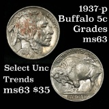 1937-p Buffalo Nickel 5c Grades Select Unc