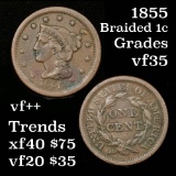 1855 Braided Hair Large Cent 1c Grades vf++