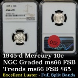 NGC 1945-d Mercury Dime 10c Graded ms66 fsb by NGC