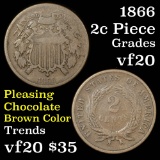 1866 2 Cent Piece 2c Grades vf, very fine