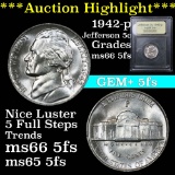 ***Auction Highlight*** 1942-p Jefferson Nickel 5c Graded GEM+ 5fs by USCG (fc)
