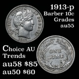 1913-p Barber Dime 10c Grades Choice AU