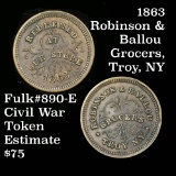 1863 Robinson & Ballou Grocers, Troy NY Redeemed at Our Store, Fuld #890-E, R-5 Token 1c Grades au58