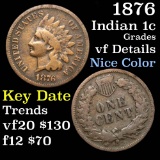 1876 Indian Cent 1c Grades vf details