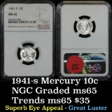 NGC 1941-s Mercury Dime 10c Graded ms65 by NGC