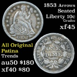 1853-p Seated Liberty Dime 10c Grades xf+