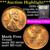***Auction Highlight*** TOP POP 1955-s Lincoln Cent 1c Graded GEM+++ Unc RD by USCG (fc)