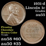 1931-d Lincoln Cent 1c Grades Choice AU