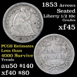 1853 Arrows Seated Liberty Half Dime 1/2 10c Grades xf+