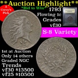 *Auction Highlight* 1793 Flowing Hair Wreath Cent S-8 ,Vine/Bars Edge Lg 1c Graded vf++ by USCG (fc)
