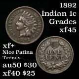 1892 Indian Cent 1c Grades xf+