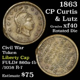 1863 CP Curtis &, Lutz' Liberty Cap, stars, Obv fuld# 860a-1b/1085 R-7 Civil War Token 1c Grades xf