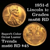 1951-d Lincoln Cent 1c Grades GEM+ Unc RD