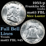 1955-p Franklin Half Dollar 50c Grades Select Unc FBL