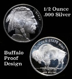 Proof Buffalo nickel replica Golden State Mint 1/2 ounce .999 fine silver 1/2 oz.