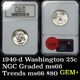 NGC 1946-d Washington Quarter 25c Graded ms66 by NGC