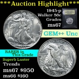 ***Auction Highlight*** 1945-p Walking Liberty Half Dollar 50c Graded GEM++ Unc by USCG (fc)