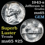 1943-s Jefferson Nickel 5c Grades GEM Unc