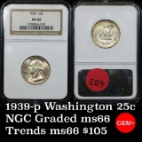 1939-p Washington Quarter 25c Grades GEM+ Unc